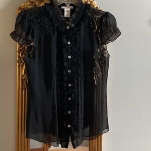 Zoe Ltd Black Sheer Ruffled Trim Detail Blouse Size S